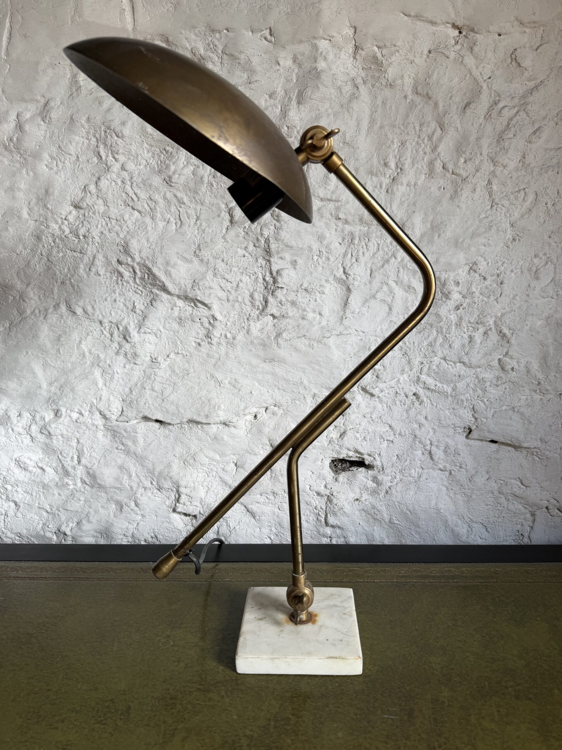 IMG_3641 Mid Century Brass & Marble Saucer Lamp - Image 1