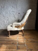 A 19th Century Buttoned Back Bedroom Chair with Turned Legs and Original Castors - Image 6