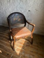 Early 20th Century Armchair with Hand Painted Leather Back